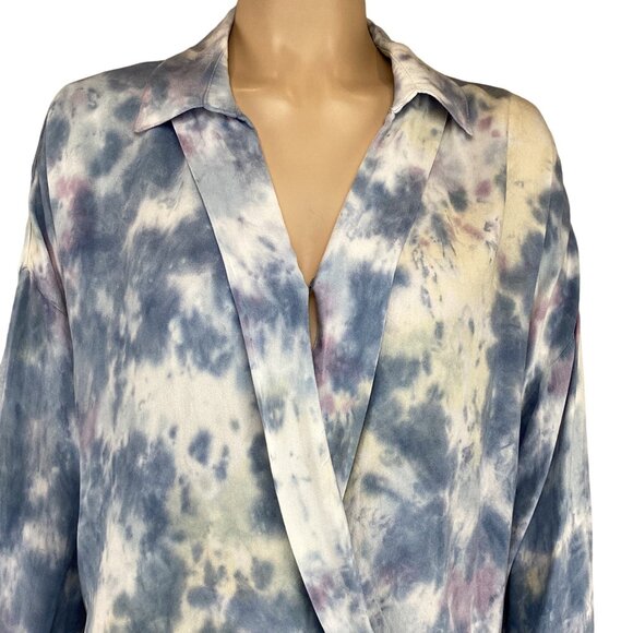Young Fabulous & Broke Tie-Dye Wrap Top Small NWT Womens Blue & Purple Blouse - Picture 7 of 8